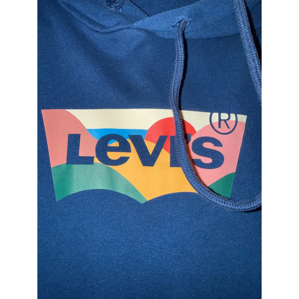 Levi's Womens Blue Multicolor Logo Hoodie Kangaroo Pocket Casual Size XL - Picture 3 of 5